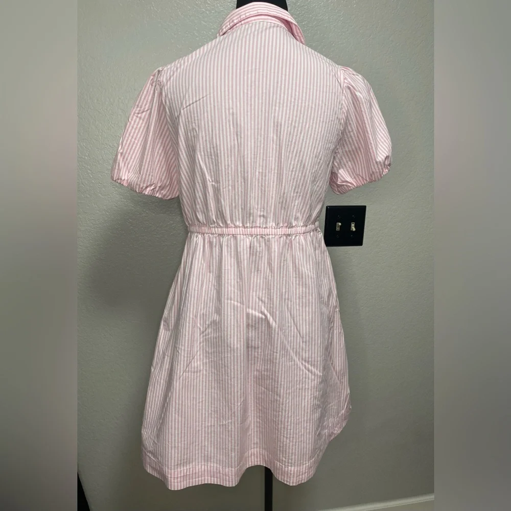 J. Crew Pink Striped Tie-Waist Mini Shirt Dress